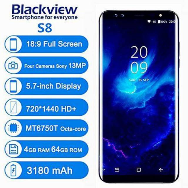 SMARTPHONE BLACKVIEW S8 BNOB RAM 4GB ROM 64GB 4G LTE BHS INDO FULLSET GRS