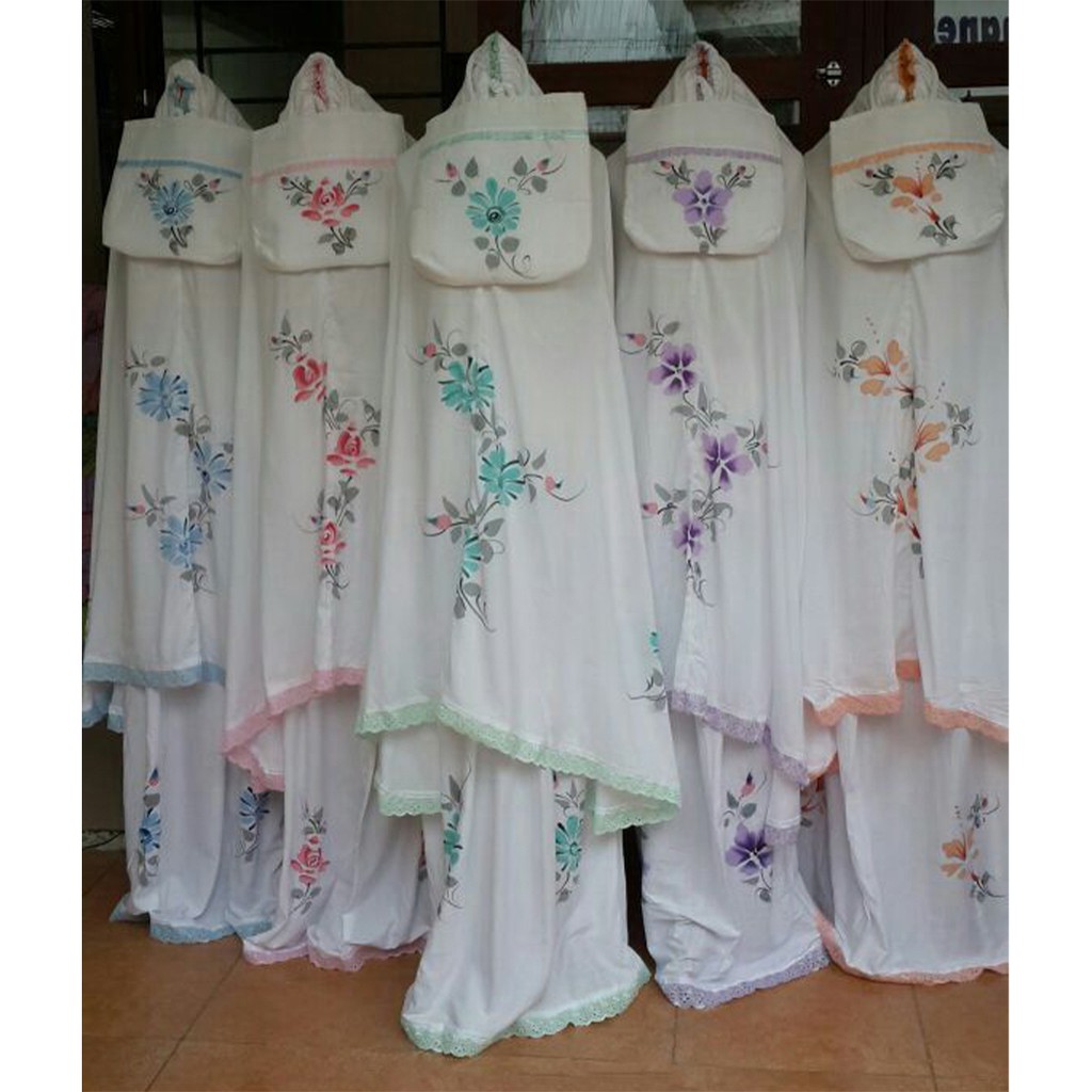 Mukena Dewasa Lukis Handmade Renda Jumbo Mukenah Rukuh HQ Free Tas