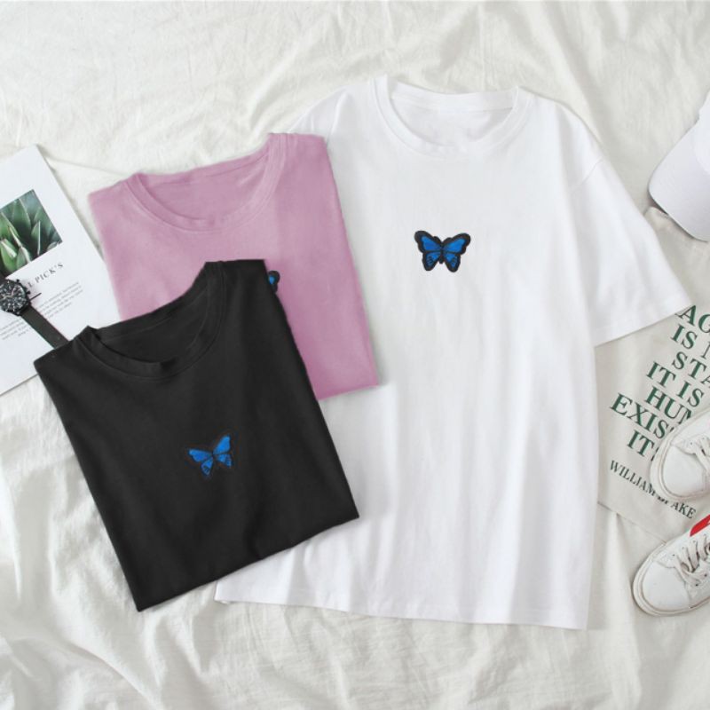 BLUE BUTTERFLY  / TERMURAH BAJU KAOS KATUN WANITA LENGAN PENDEK / TUMBLR TEE /  OVERSIZE