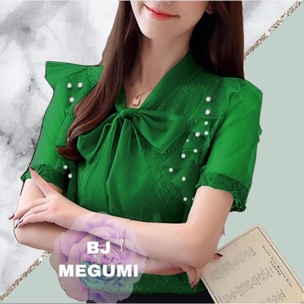 Baju wanita/cewe BLOUSE MEGUMI BAJU ATASAN BAHAN BRUKAT TILE FURING DAN MUTIARA / PAKAIAN PESTA TERLARIS