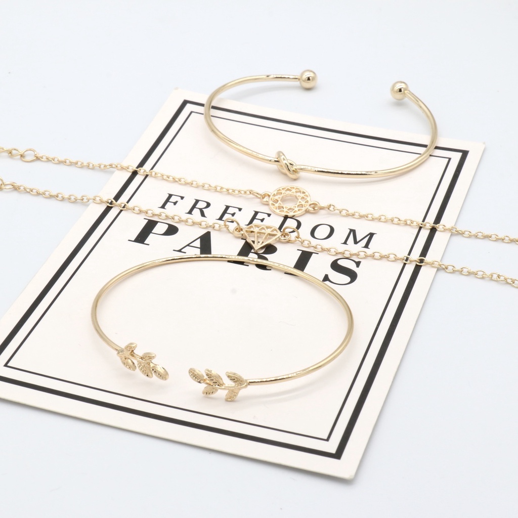 Set Gelang Multilayer Bentuk Berlian Bahan Alloy Gaya Korea Untuk Wanita