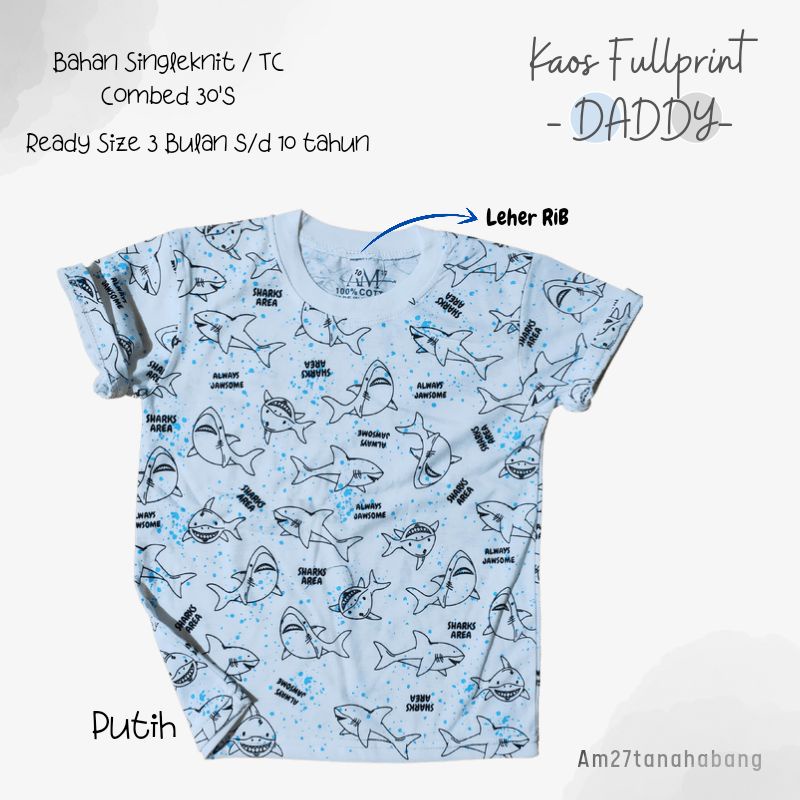 KAOS ANAK COWOK 1-10 TAHUN FULLPRINT - SHARK