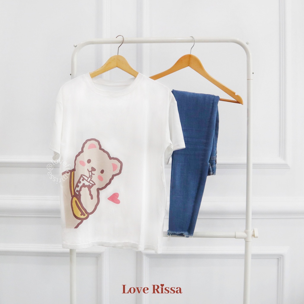 Kaos Tshirt Teddy Boba Oversized Korean Street Baju Wanita Baju Lengan Pendek Love Rissa