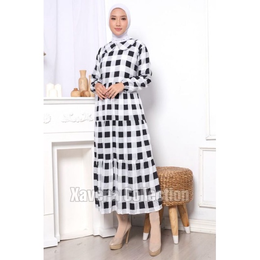 XC - Midi Dress 09 / Midi Dress Kotak / Dress Terbaru / Dress Flannel