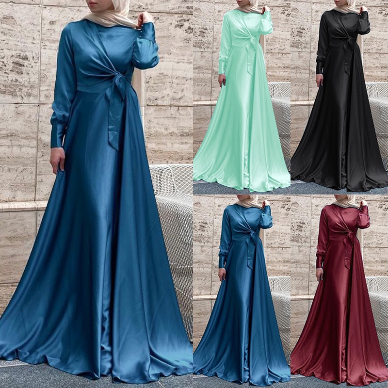 ZANZEA Women Party Gown Long Sleeve Satin Dress Elegant Ladies Maxi Dress