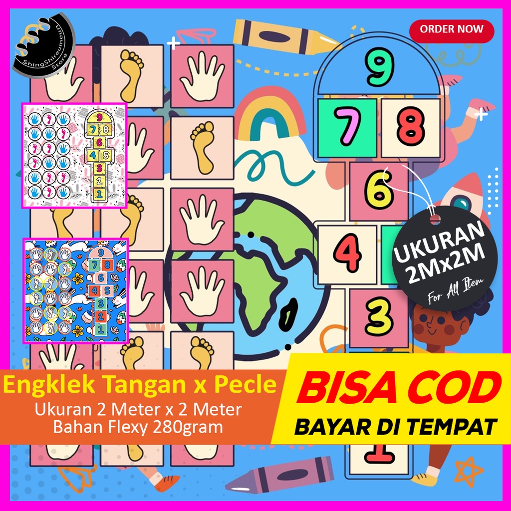 Mainan Edukasi Anak Karpet Playmate Engklek Jejak Kaki Tangan Uk (2x2M) Permainan Tradisional Melati