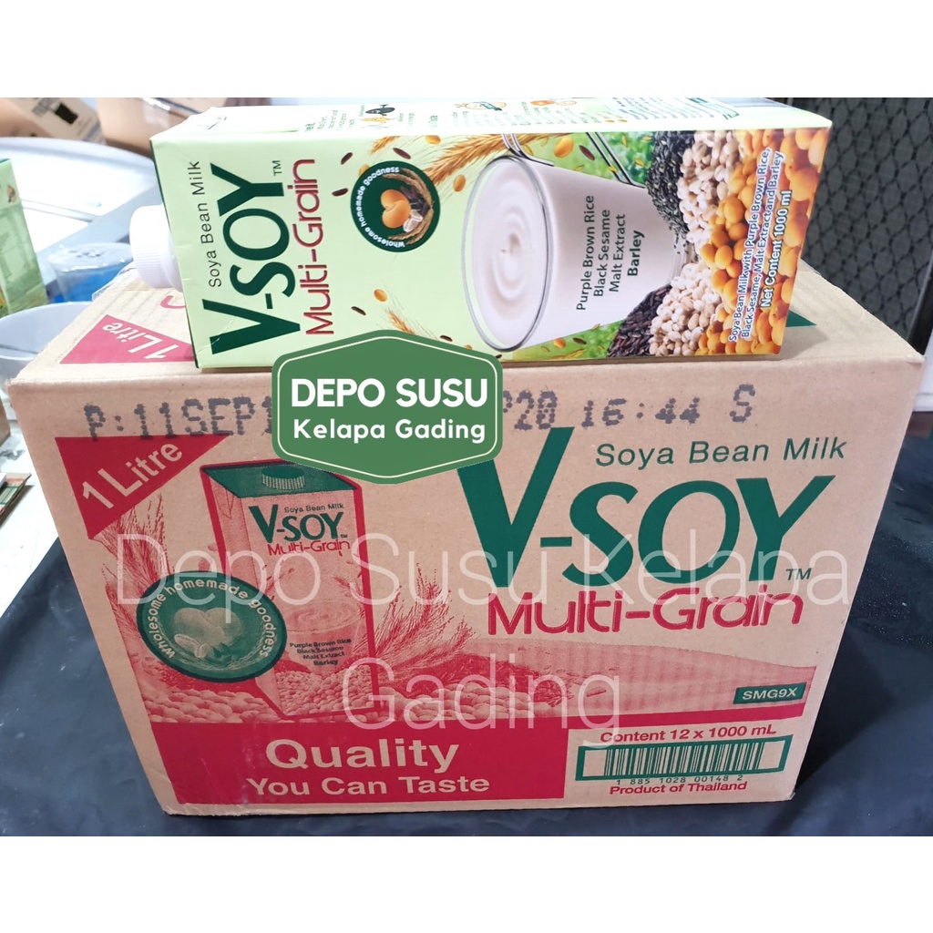 

V-Soy Multigrain (1X12) Kartonan Susu Kedelai | Vsoy Soya Milk UHT Golden Grain Original Low Sugar Voat V-oat