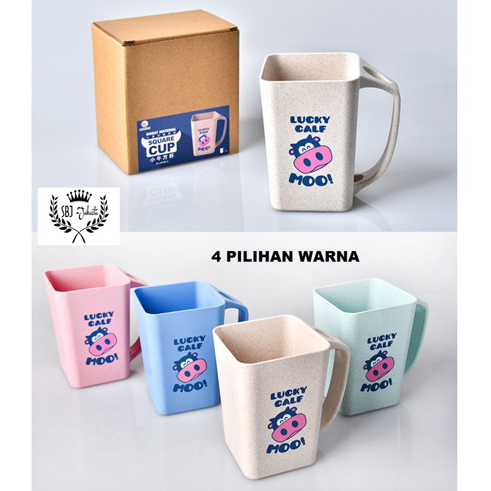 Gelas Cangkir Mug anak SQUARE CUP ECO GREEN WHEAT MATERIAL BPA FREE ADA DUS COCOK DIJADIKAN KADO HADIAH OLEH2