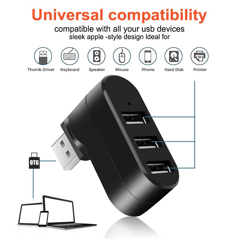 Hub Splitter 3 Port Usb 2.0 Kecepatan Tinggi Untuk Komputer / Laptop