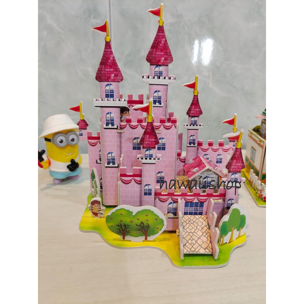 Puzzle 3D DIY bahan foam &amp; paper LITTLE PINK CASTLE mainan puzzle edukasi anak (kado,pajangan,dekora