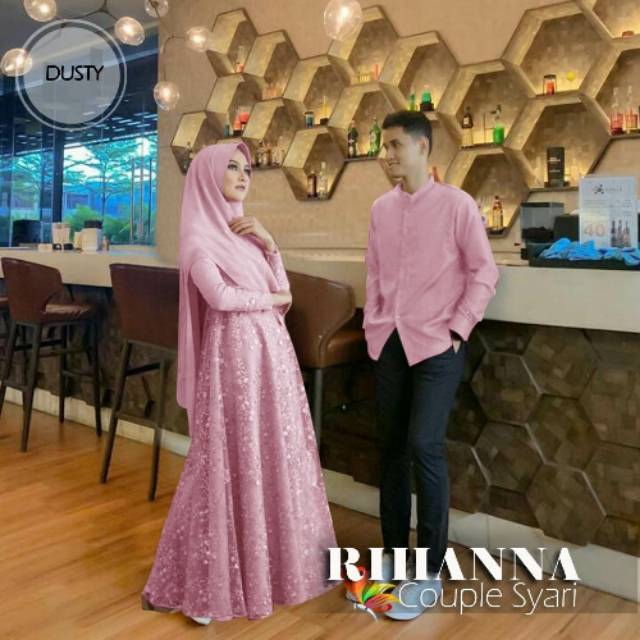 STAFA - Baju Couple Tunangan Kekinian Elegan Mewah Pasangan Muslim Wanita Kondangan Brukat Rihanna