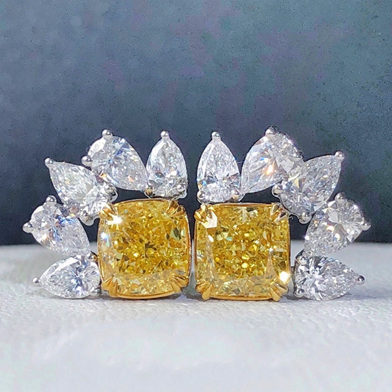 Anting Stud Cubic Zirconia Kecil Warna Kuning / Putih Untuk Wanita