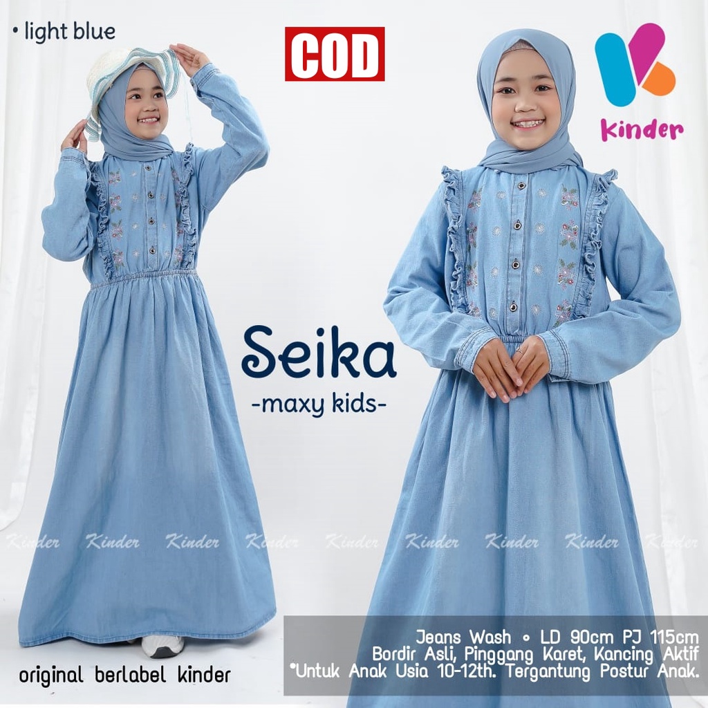 SEIKA MAXY KIDS Gamis Jeans Bordir Anak Perempuan 10 - 12 tahun / Gamis Jeans Anak Tanggung Remaja
