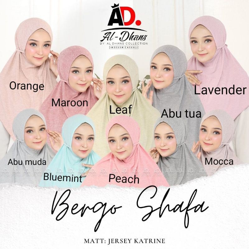 ((Original Al-Dhan)) Bergo Safha Katrine/Bergo Instan/Hijab Instan/Bergo Syari/Hijab Syari ori Aldha