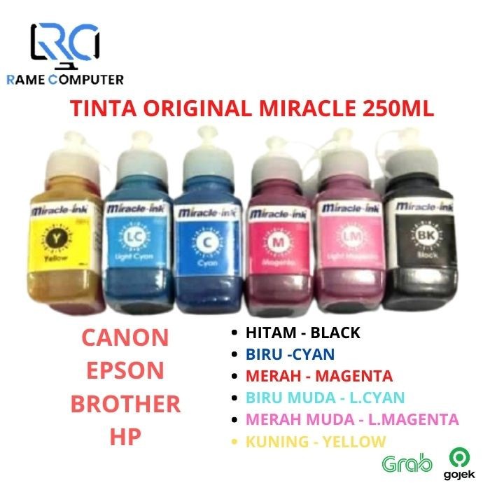 TINTA REFILL MIRACLE UNTUK PRINTER Canon Epson HP Brother ISI 250ML