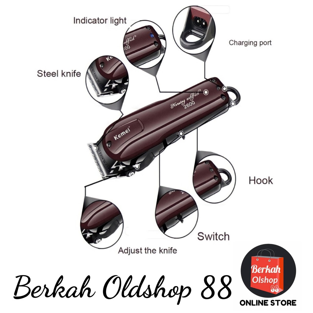 Berkah Oldshop 88 - KEMEI KM-2600 Professional Rechargeable Electric Hair Clipper Cordless / km 2600