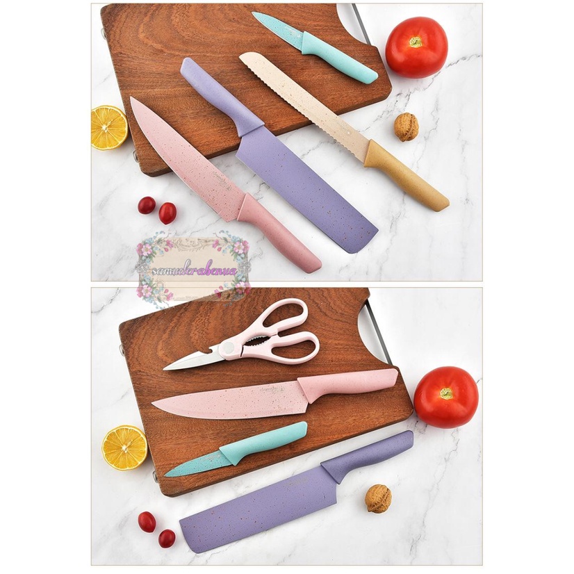 RT84 one Pisau knife Stainless anti lengket 1 Set isi 6 termurah Pisau set lengkap pelapis anti lengket warna pastel SB3465