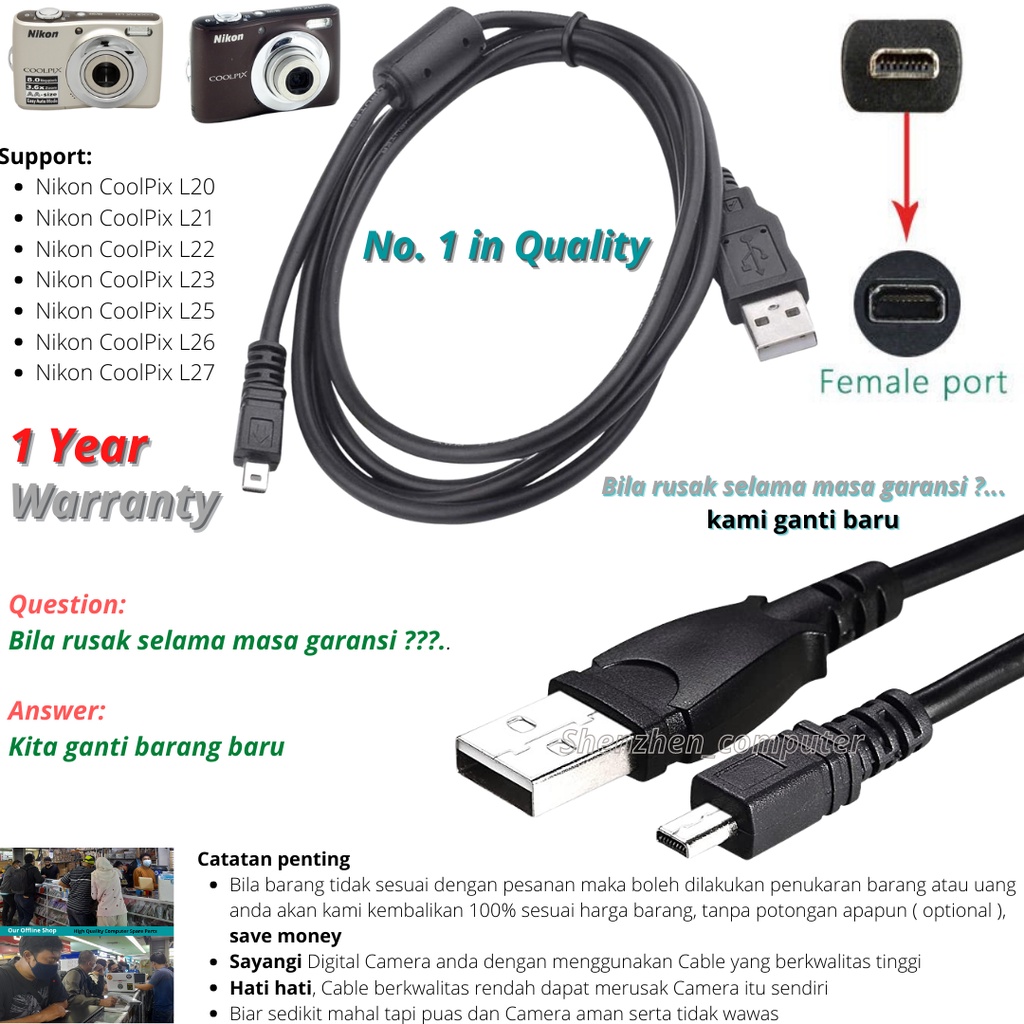 Kabel data USB Nikon CoolPix L20 L21 L22 L23 L25 L26 L27 high quality