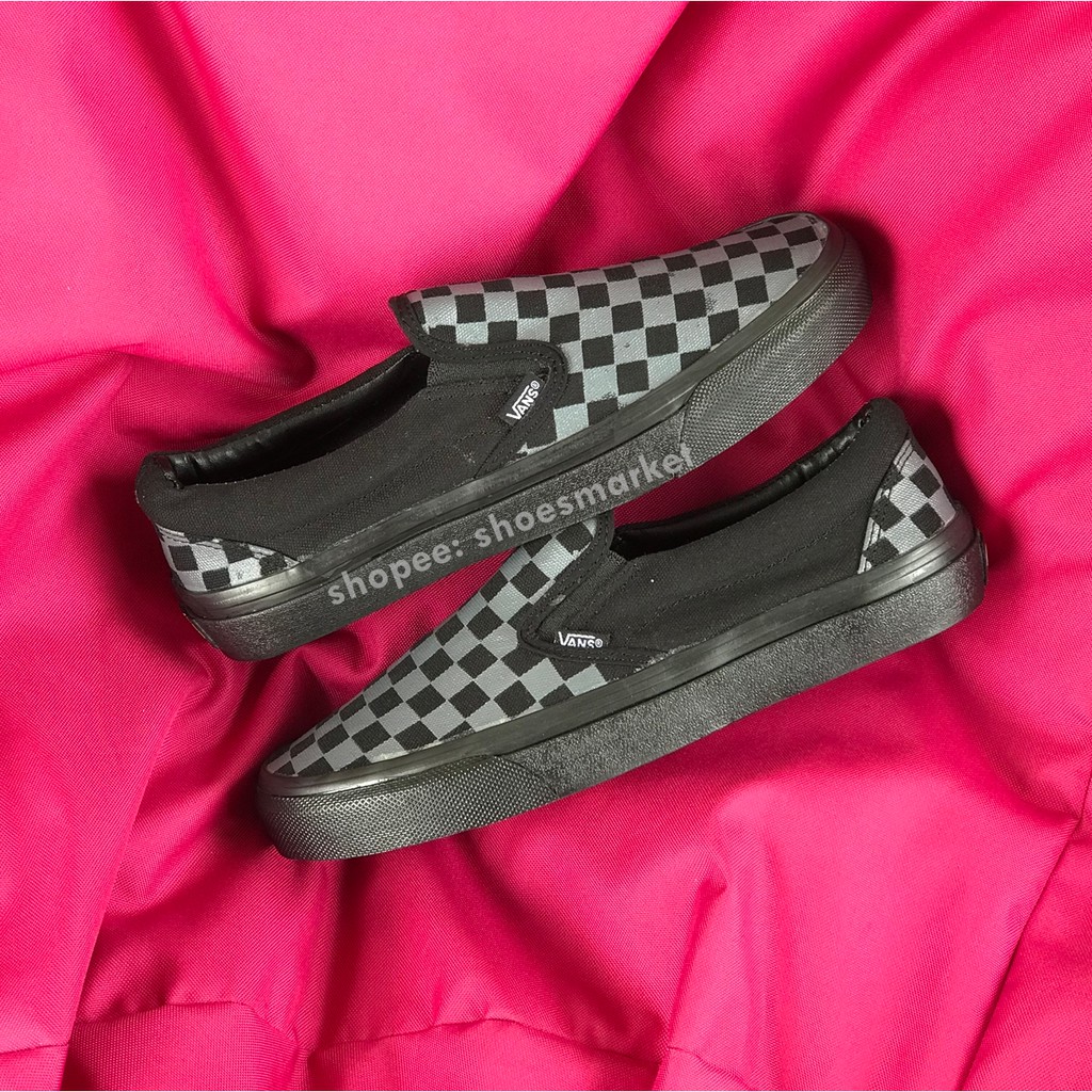 OBRAL SEPATU VANS SLIPON CHECKERBOARD GREY BLACK