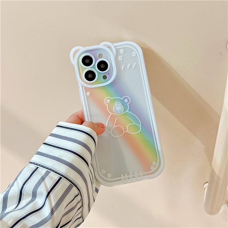 Soft Case Silikon Motif Kartun Beruang Pelangi Untuk iPhone 13 12 11 Pro Max X Xr Xs Max SE 2020 8 7 6 6s Plus