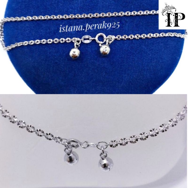 GELANG KAKI PERAK ASLI SILVER 925 LAPIS EMAS - MODEL RANTE NORI UKIR+ KERINCING - PERHIASAN PERAK - 