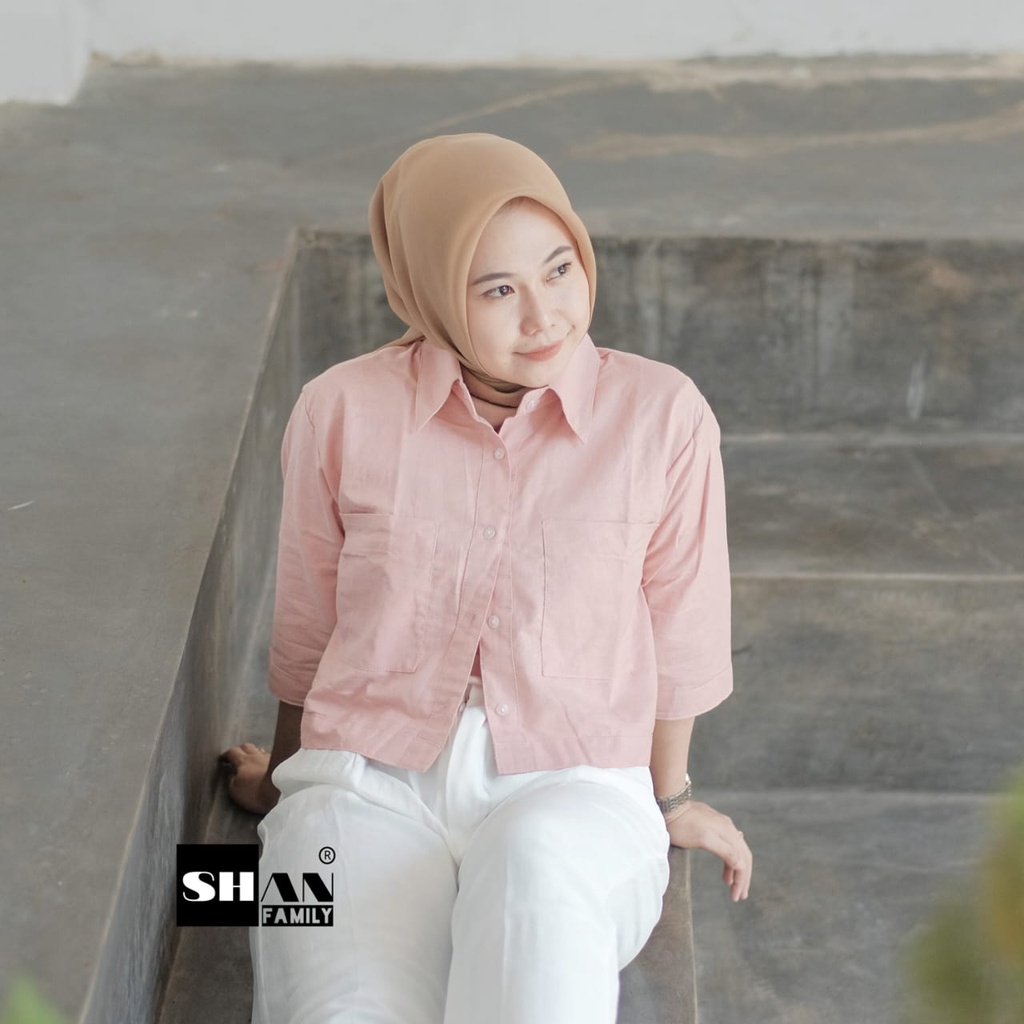 Kemeja Crop Wanita Linen Crop Kemeja Linen Croptop