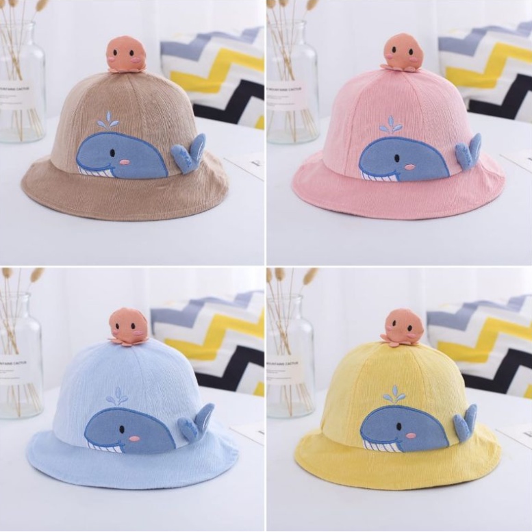 TOPI BAYI BUCKET HAT WHALE Octopus PAUS PREMIUM LUCU IMPORT TOPI BUCKET ANAK 0 - 2 TAHUN CBKS VC