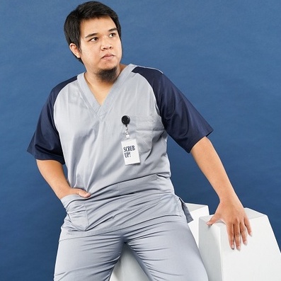 Scrub Baju Dokter - Two Tone  (Navy-Grey)