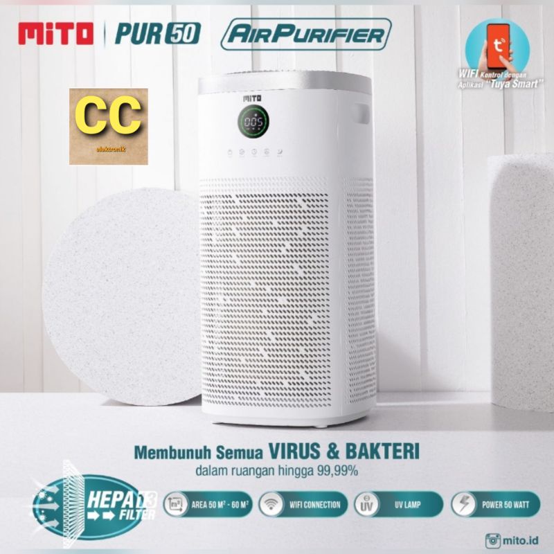 Mito Air Purifier 50 Alat Pembersih Udara with HEPA13 Filter, Sinar UV-C, Alergy Protection &amp; Ion Negatif (Anion) / MITO Air Purifier PUR 30 / Alat Penyaring Udara Smart MITO PUR30 GARANSI RESMI