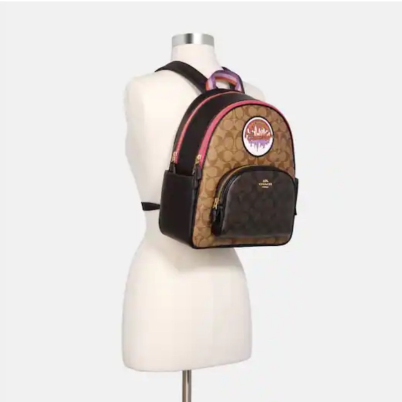 Coach Court Backpack In Blocked Signature Canvas Souvenir Patch (C6920)