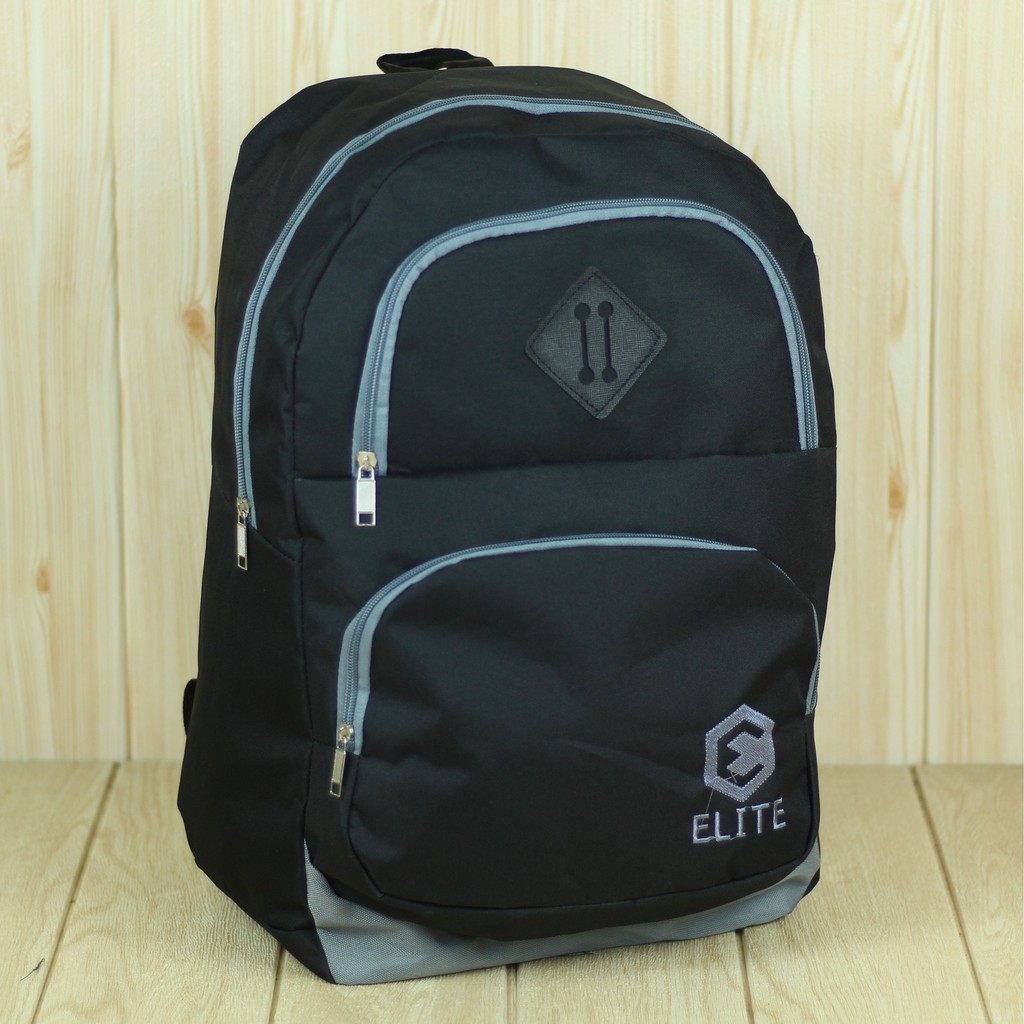 Tas Ransel Elite Distro Hitam Back Pack Cowok Cewek Unisex Trendy Kece Fashionable Awet Berkualitas