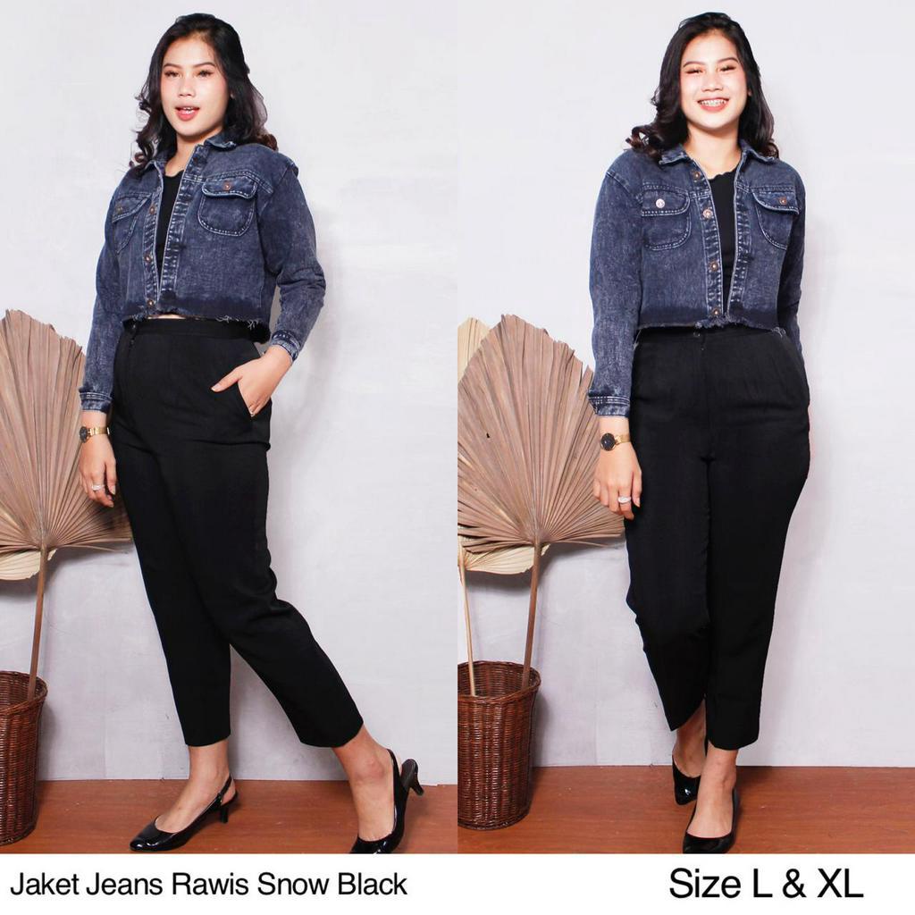 JAKET JEANS NIRINA RAWIS SNOWBLACK JUMBO / JAKET JEANS XL / JAKET CROP BIG SIZE