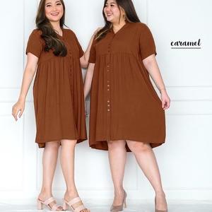 Dress WANITA JUMBO BIG SIZE KOREAN STYLE POLOS LD 120cm XXL XXXL BAJU HAMIL Kancing Depan KERJA KANT
