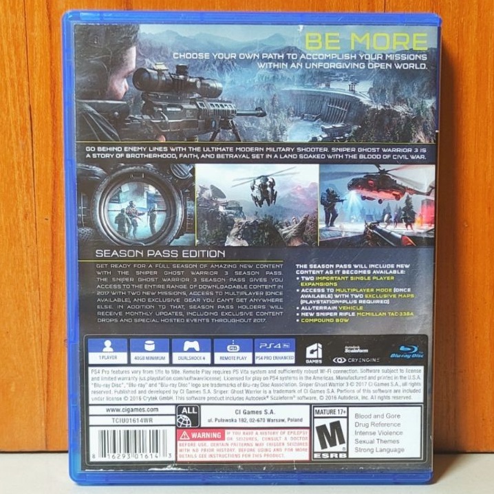 Sniper Ghost Warrior 3 PS4 Kaset Sniper Ghost Warriors III Playstation PS 4 5 CD BD Game Games Sniper tembak tembakan ps4 ps5 season pass edition cod call of duty sniper contracts contract elite 3 4 5 reg 3 region asia