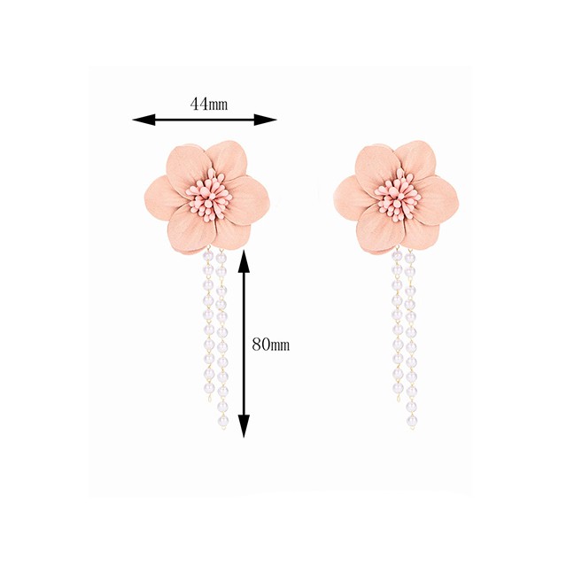 LRC Anting Tusuk Fashion Pink Flower Tassel Earrings D49892