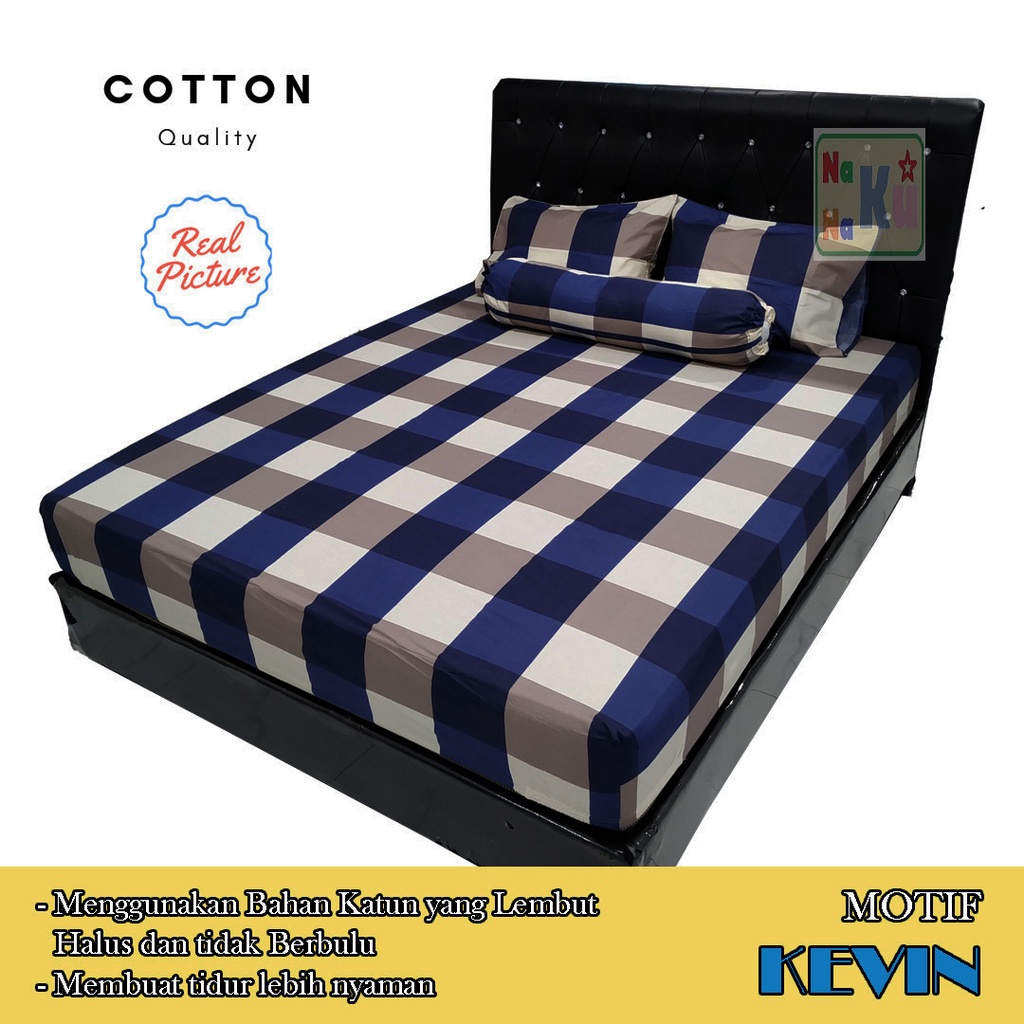 Sprei Set Bahan Katun dengan Sarung Bantal dan Guling - Motif Kevin