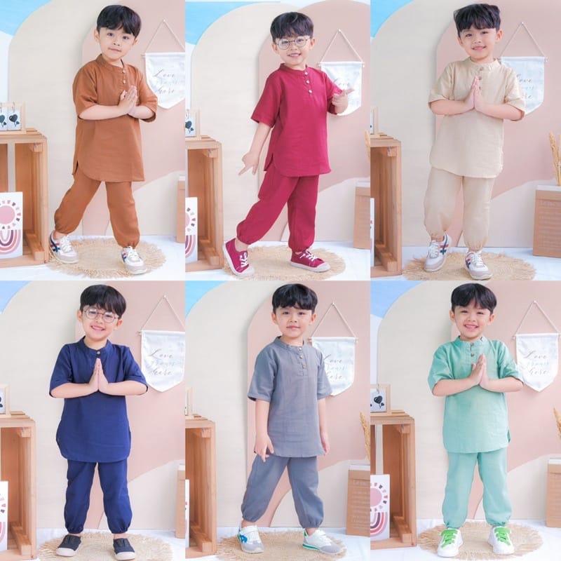 PROMO 7.7 Set Koko anak Setelan pakaian muslim Baju lebaran anak set Sadam polos 1-5 th koko adam merk lucuna by ori smilee