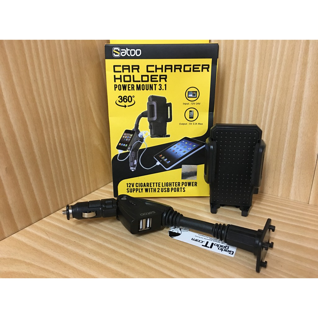 SATOO Car Charger 2Port USB 3.1A With Car Holder Phone Car Mount Holder Handphone 360 Degrees