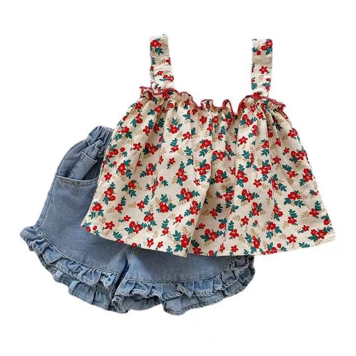 Setelan Anak Perempuan Korea Style Impor Denim Set