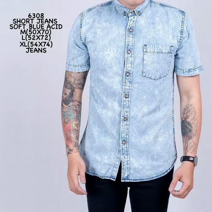 kemeja denim pria lengan pendek | baju denim pria | kemeja kerja