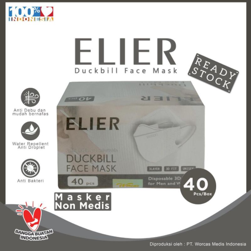 Masker Duckbill Elier Putih Isi 40pcs