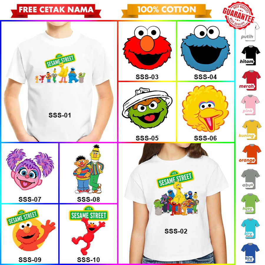 [FREE NAMA!!] Kaos Baju COUPLE  ANAK DAN DEWASA SESAME STREET ELMO BANYAK MOTIF