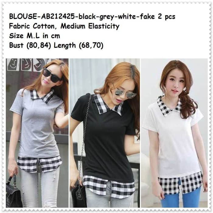 BIG SALE Blouse Kemeja Hem Baju Wanita Korea Import Tartan Kotak Putih Hitam SELLER.
