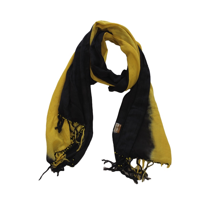 Pasmina  Panjang Syal Leher Polos Scarf Leher Tenun Tangan Kuning Gradasi Hitam GESYAL