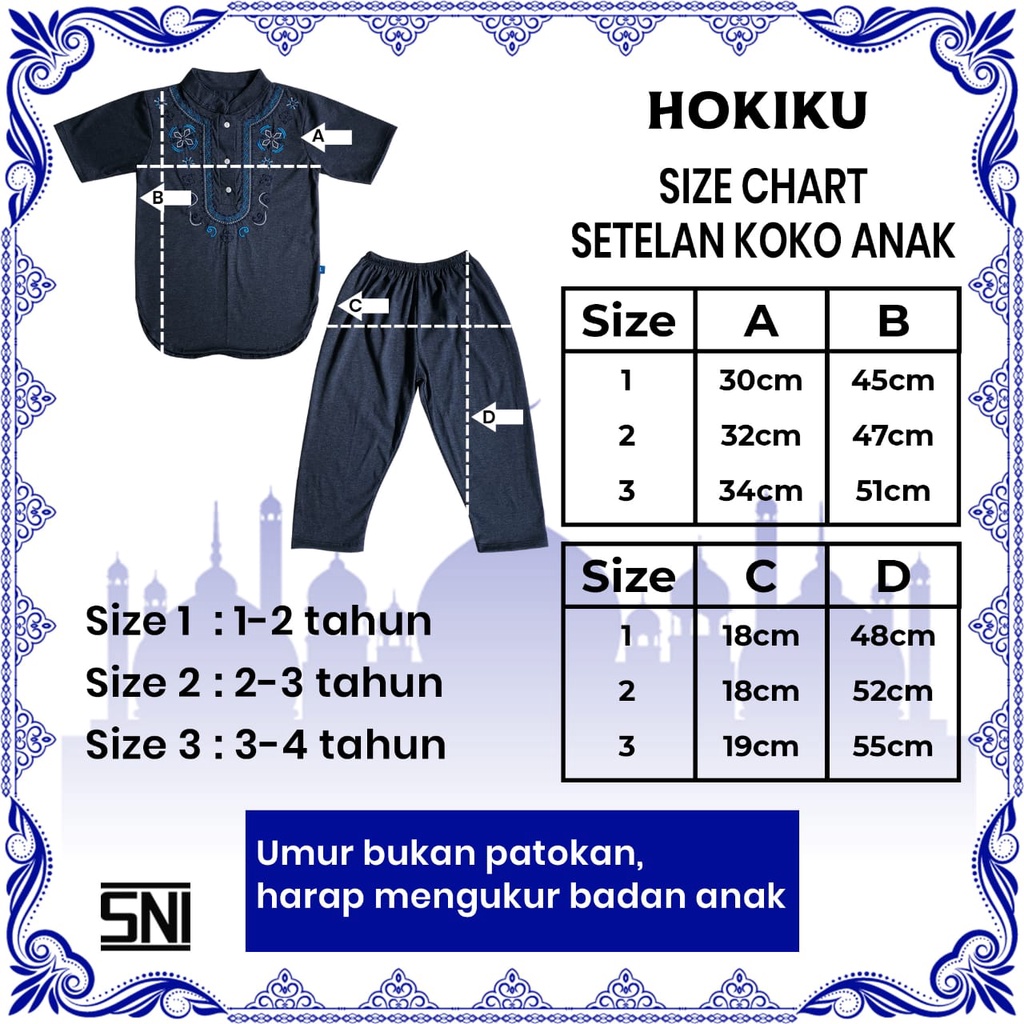 HOKIKU SETELAN BAJU MUSLIM ANAK LAKI-LAKI KOKO MADINAH ADAM SET ANAK LAKI LAKI PAKAIAN MUSLIM SET BAJU LEBARAN PENDEK CELANA PANJANG ANAK 1 - 4 TAHUN