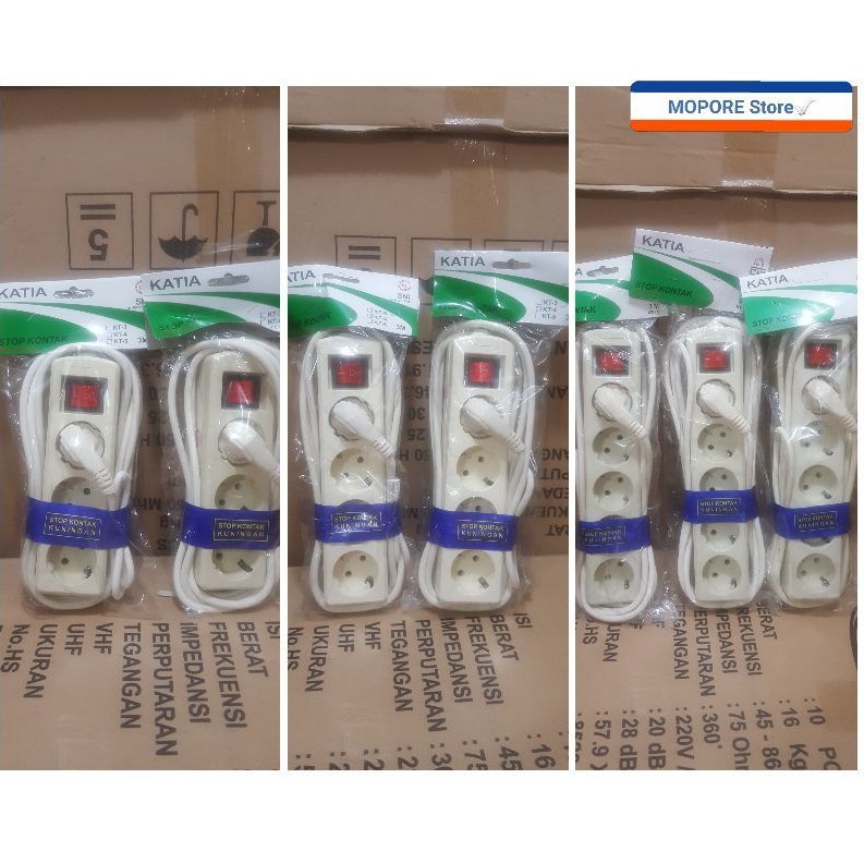 Stop Kontak KATIA Bahan Kuningan 3,4 dan 5 Colokan Panjang Kabel 3 Meter