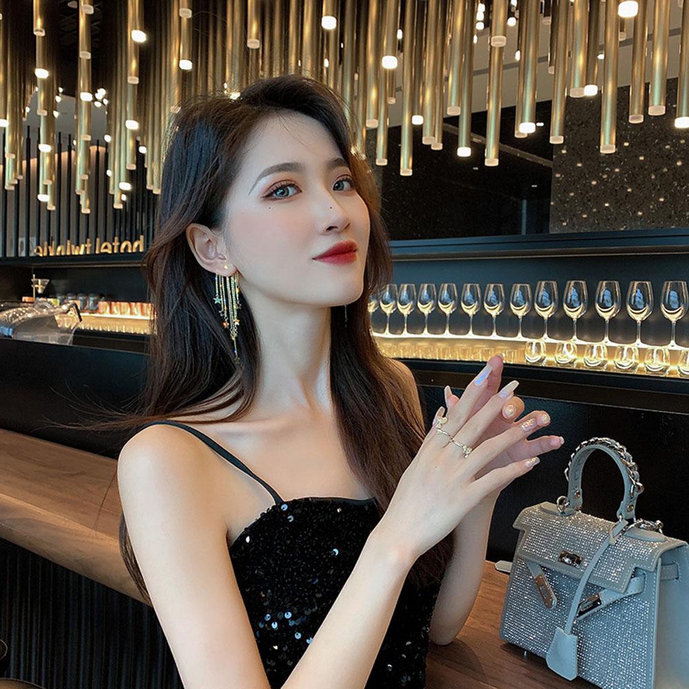 Needway   Drop Earrings Fashion Belakang Gantung Pernyataan Logam Bintang Rumbai Kristal Perhiasan Pesta