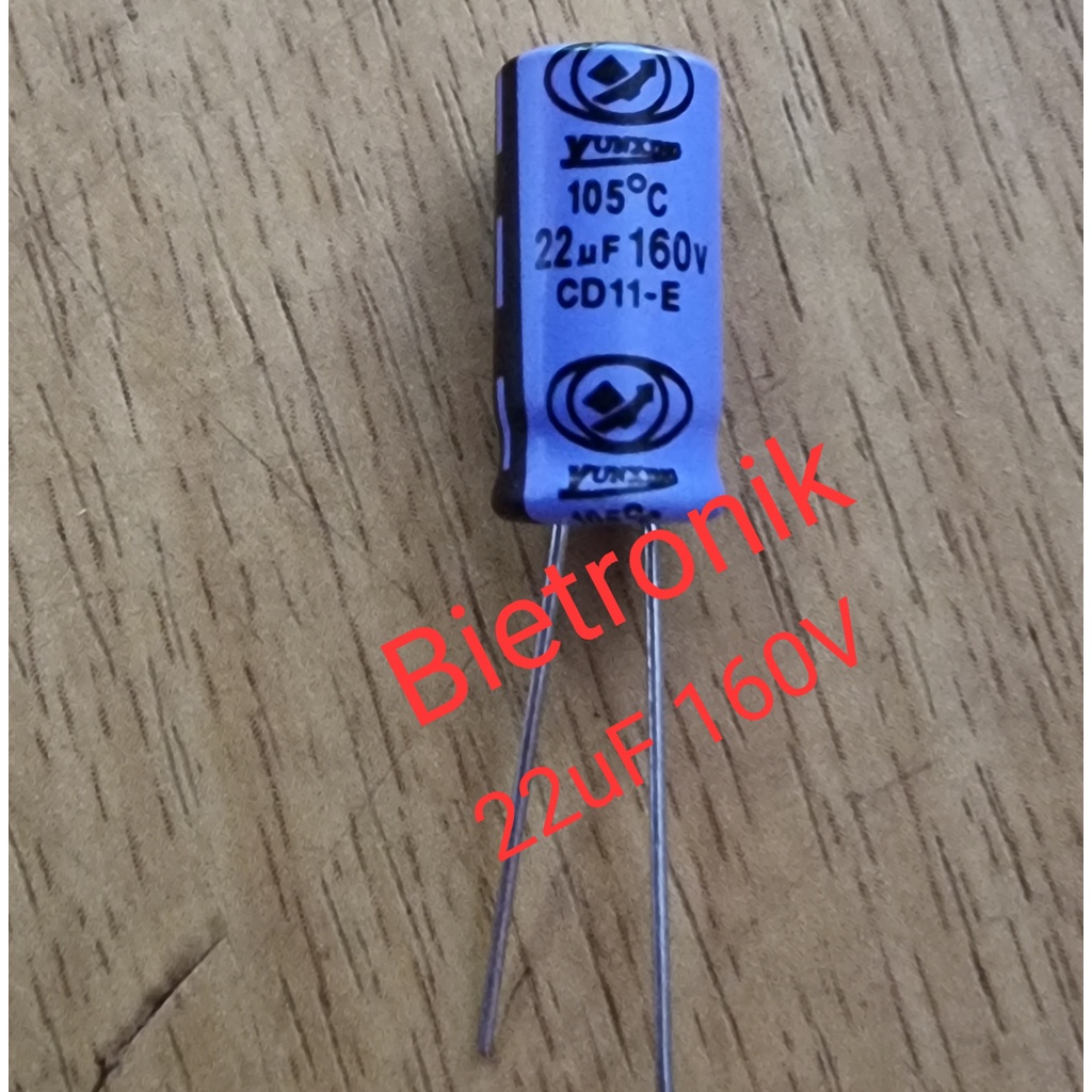 Kapasitor Elektrolit 22uF 160V 8mm 3.5mm 6000hrs