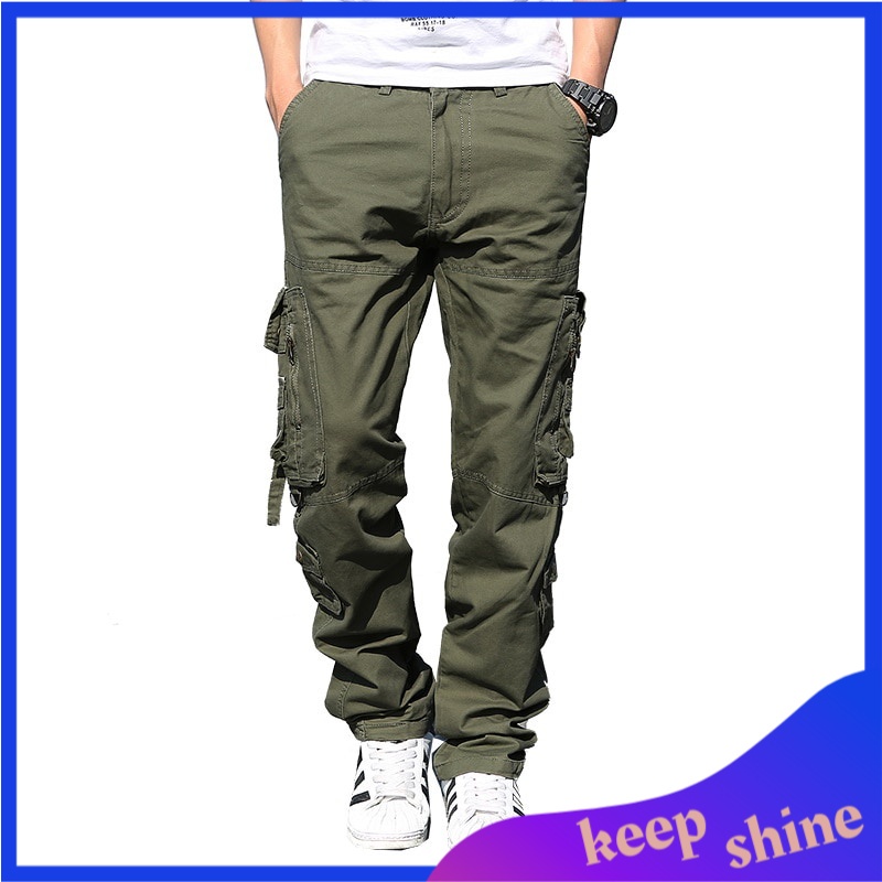 Celana Kargo Pria Big Size Cargo Pants Men Military Tactical Pants Loose Straight Cotton Casual Trou