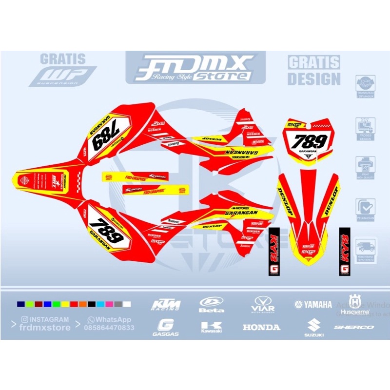 Decal Custome Klx Gordon's CRF 150 L Merah Stabilo Hitam